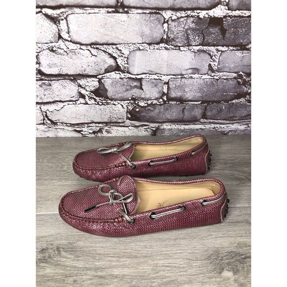 TODS Pink Metallic Leather Moccasins Driver Loafers Flats Women Sz 35.5EU/5M US - Picture 1 of 16